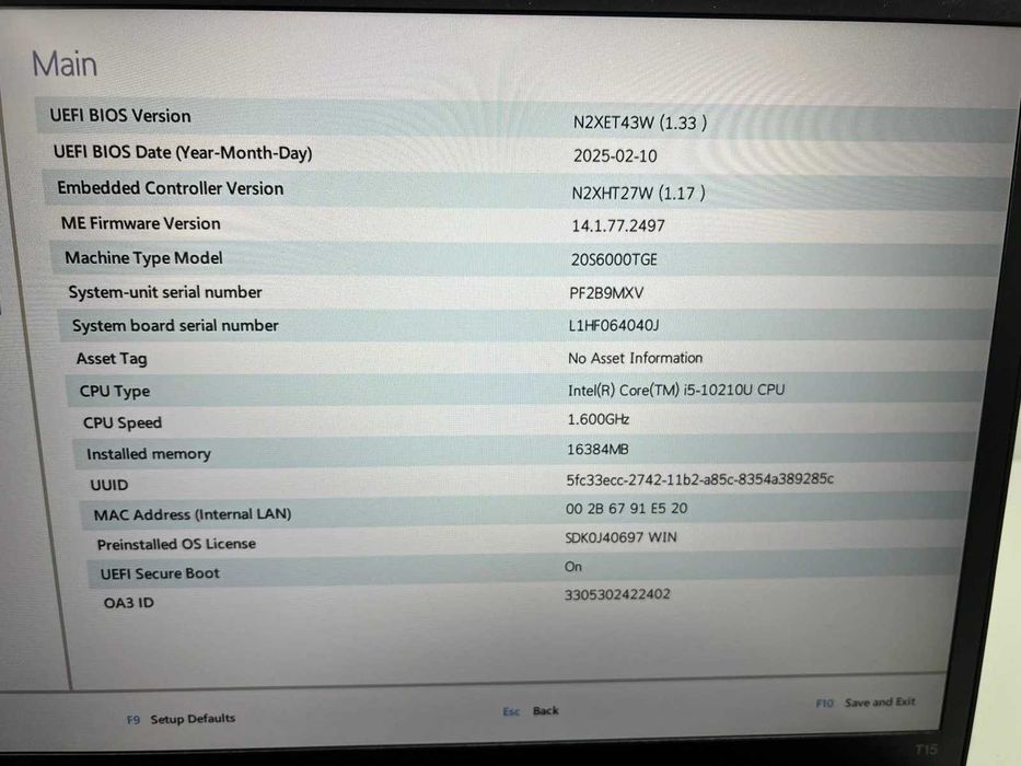 Laptop SH Lenovo Thinkpad T15 Gen1 i5-10210U SSD nVME 512Gb 16Gb RAM