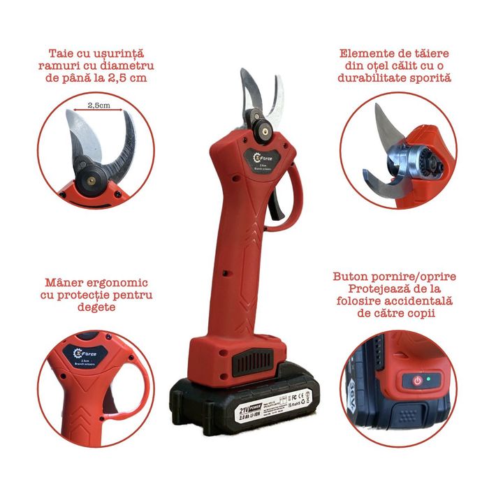 Foarfeca Electrica pentru gradina, 2 Acumulatori+Valiza+Lame rezerva