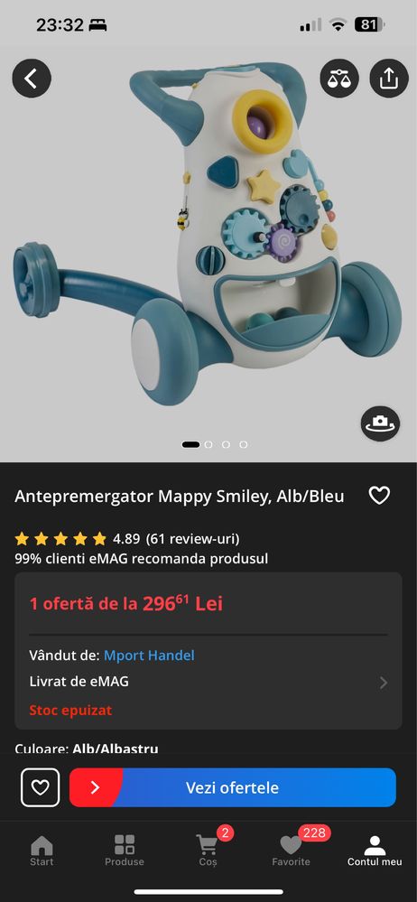 Antepremergator Mappy Smiley, Alb/Bleu