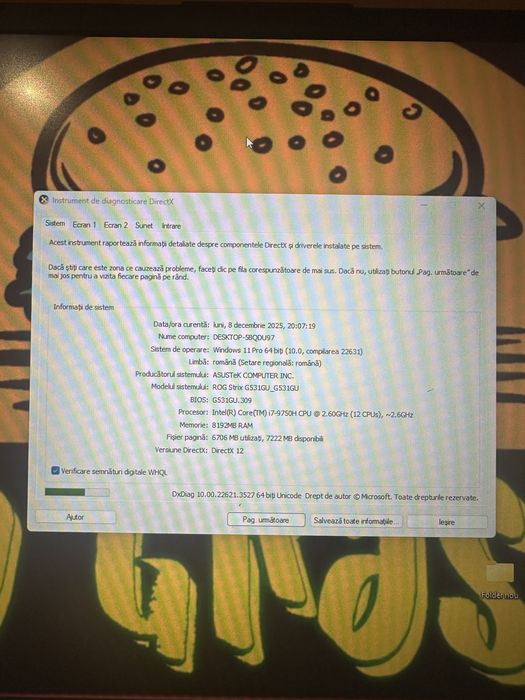 Vând laptop ASUS ROG G531GU-AL001