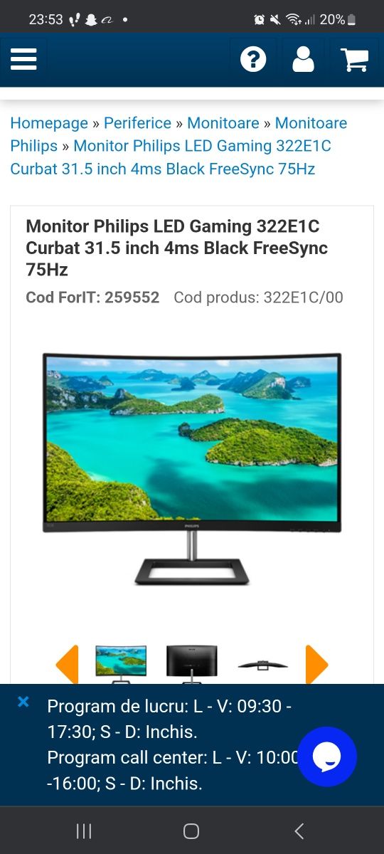 Vand monitor philips curba de 75 hz