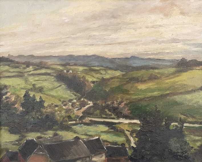 Tablou vechi - peisaj rural - semnat Brana 1944