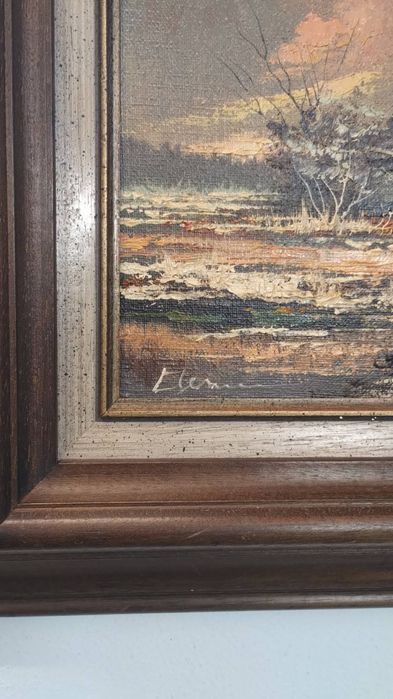 Красива картина, зимен пейзаж. Масло.