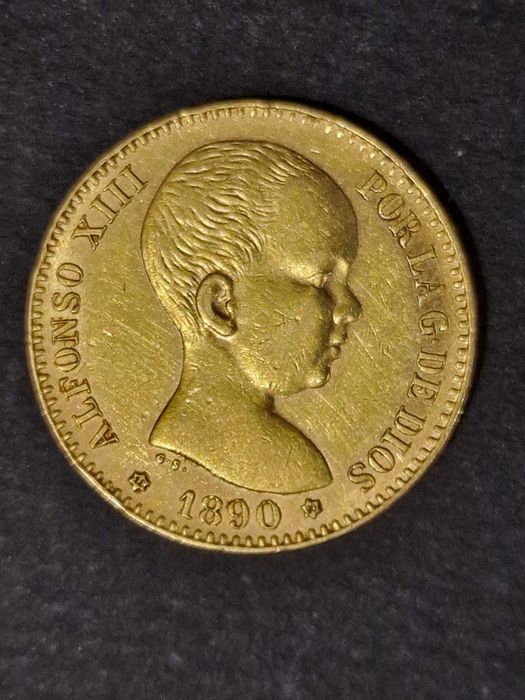 Златна монета 25песети АлфонсоXII 1881,1880,20 песети АлфонсоXIII 1890