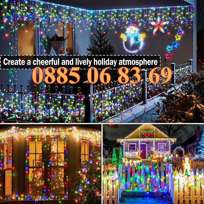 3 м Коледна завеса, коледни лампички, падаща завеса, многоцветни