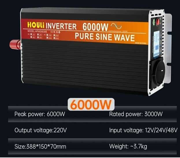 Invertor Houli 12V 6000W Sinus pur cu telecomanda si priza USB