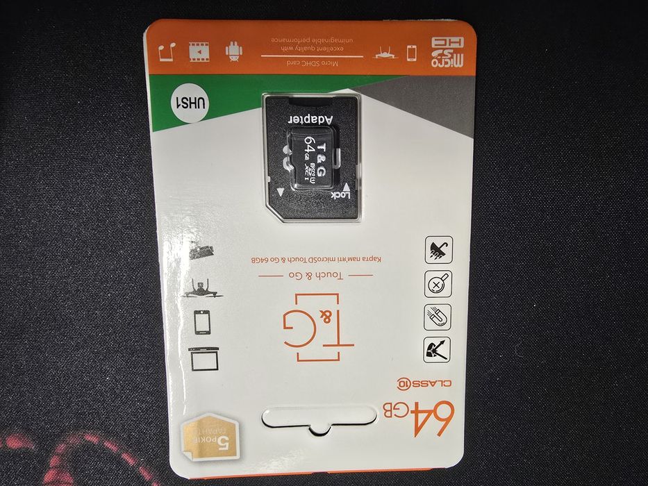 Card de memorie microsd 64gb, clasa 10, HD, UHS1, adaptor inclus, T&G