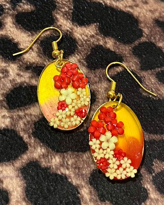 Серьги сережки смола ручная работа яркие подарок