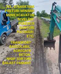 Fundații Șanțuri Miniexcavator Transport basculabil Nivelari Fose Beci