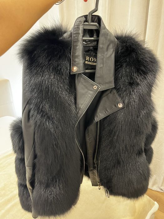 Geaca de piele cu blana de vulpe