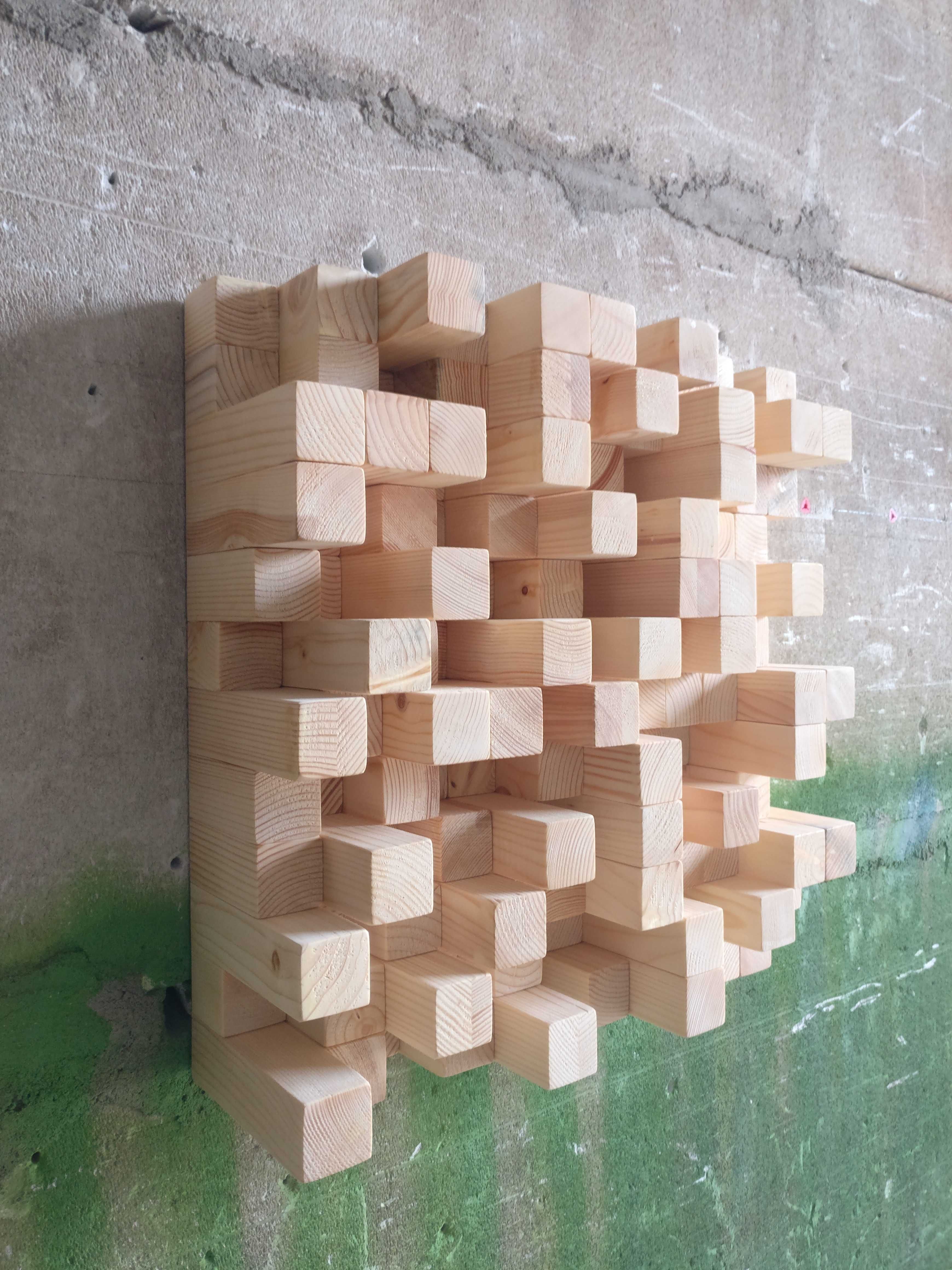Panou acustic | skyline diffuser | tablou 3D lemn masiv, 484x484 mm