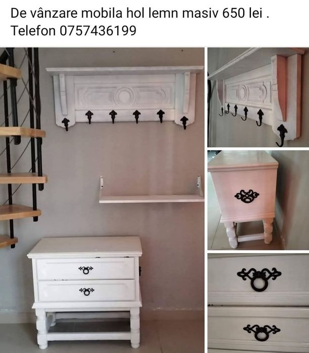 Mobilier din lemn vechi,comoda ,cuier hol și o noptiera