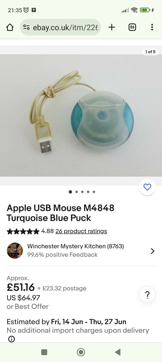 Компютърна мишка USB Apple M4848 за IMac MacBook