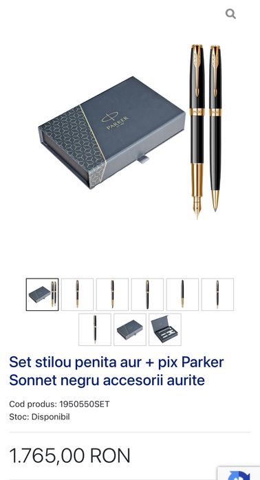 LUX! Set stilou penita aur + pix Parker Sonnet negru accesorii aurite