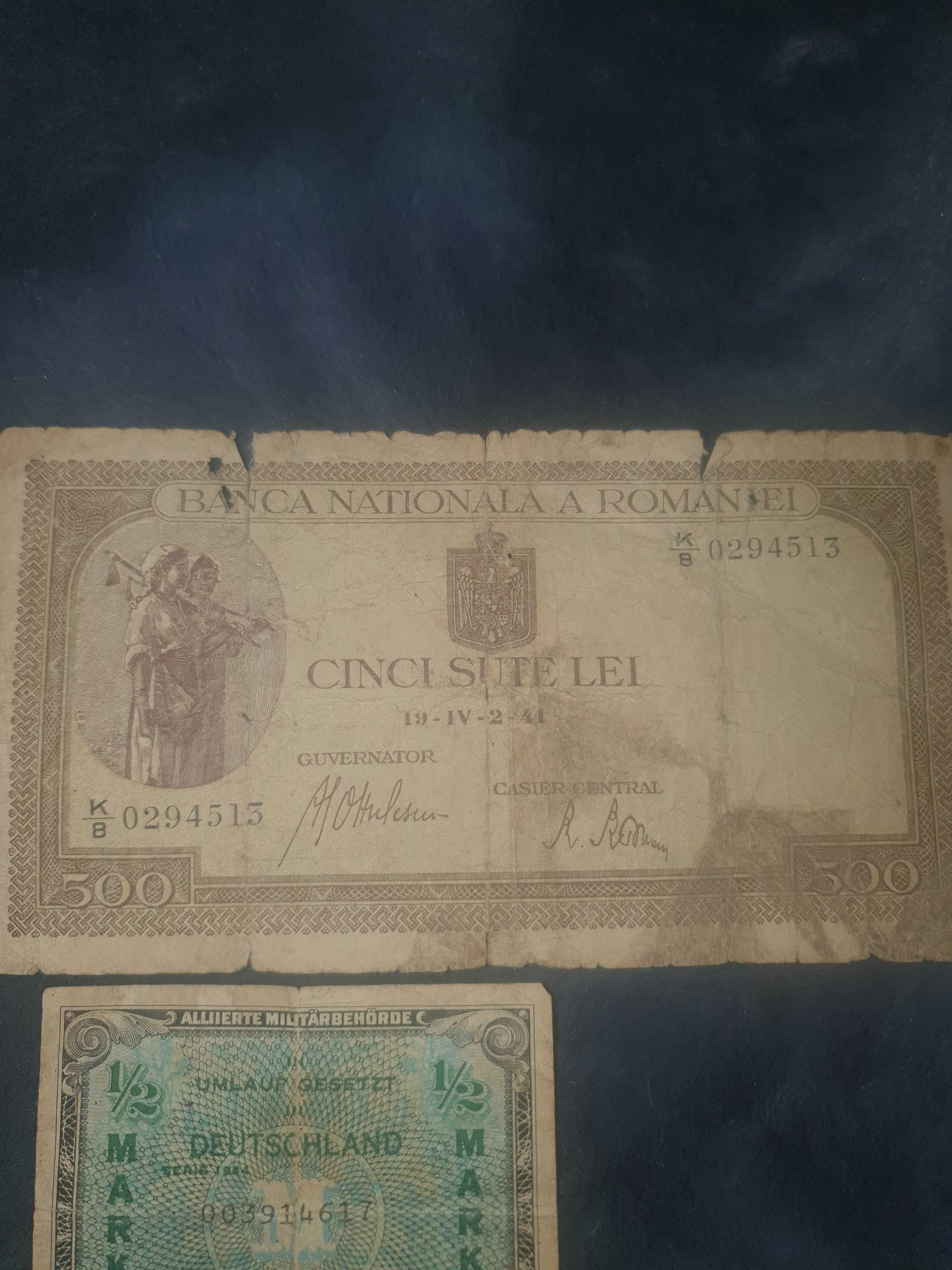 bancnota veche 500 lei si una de 50 pfennig