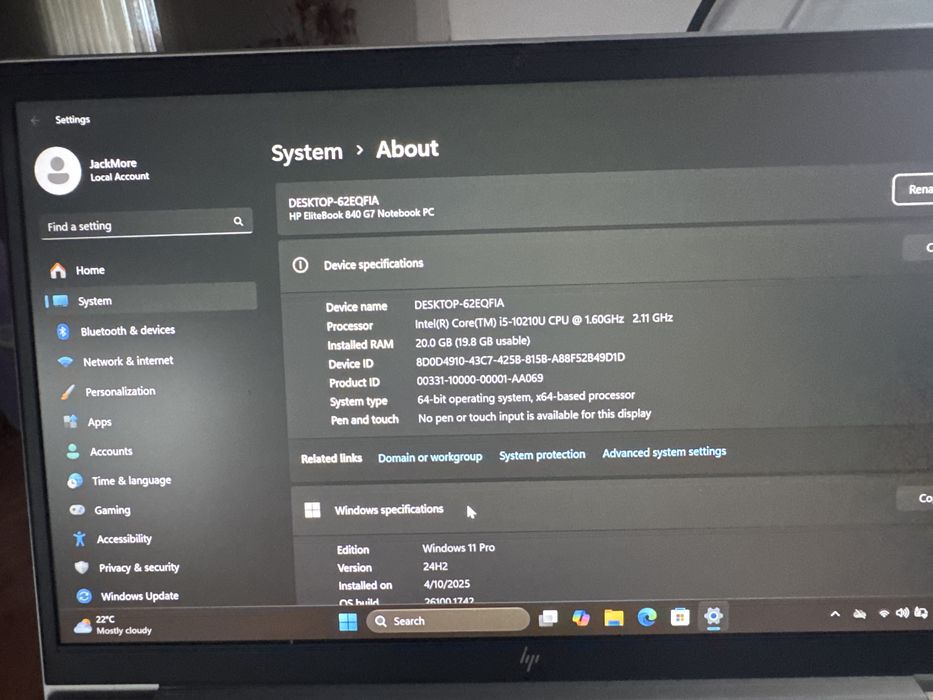 Laptop Hp EliteBook 840 G7 i5 20 gb ssd - perfect funtional