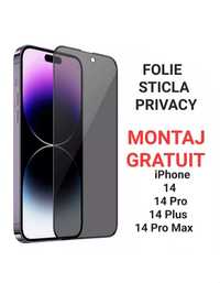 Folie Sticla Privacy iPhone 14 / 15 / Pro / Max / Plus Tempered Glass