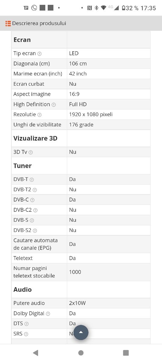 Televizor LED Panasonic 42 inch 107 cm