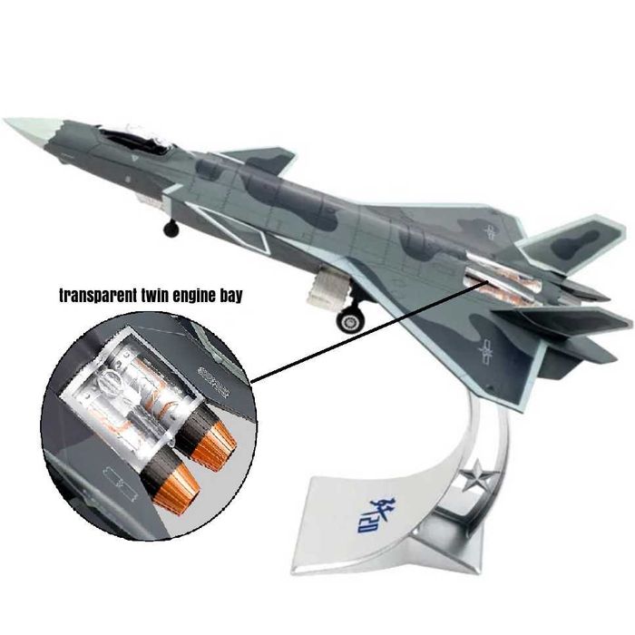 Macheta avion metalica 5 gen stealth jet J20/F22 scara 1:72 26cm