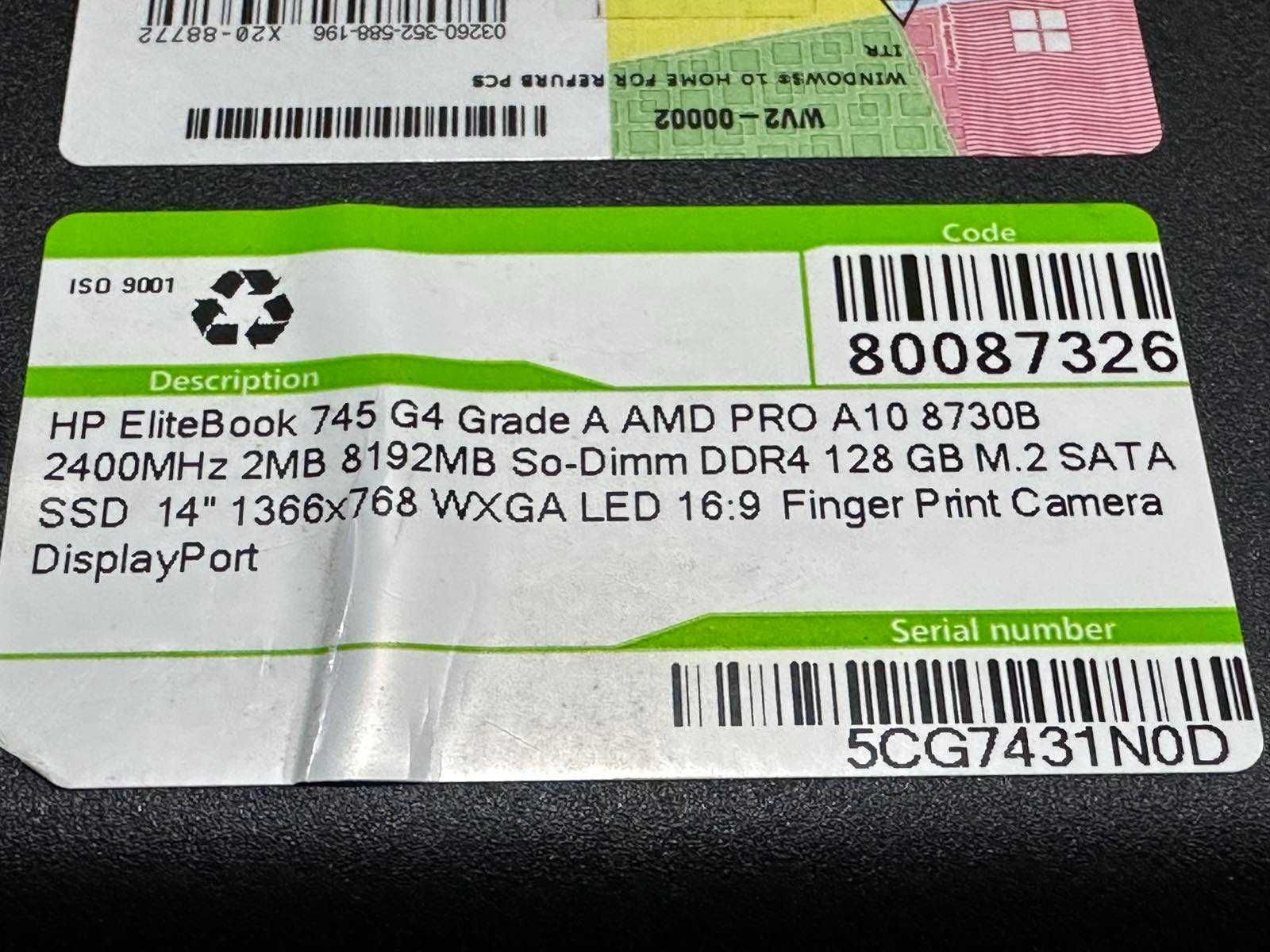 HP EliteBook 745 G4, AMD Pro A10, 8gb Ram, 128gb SSD