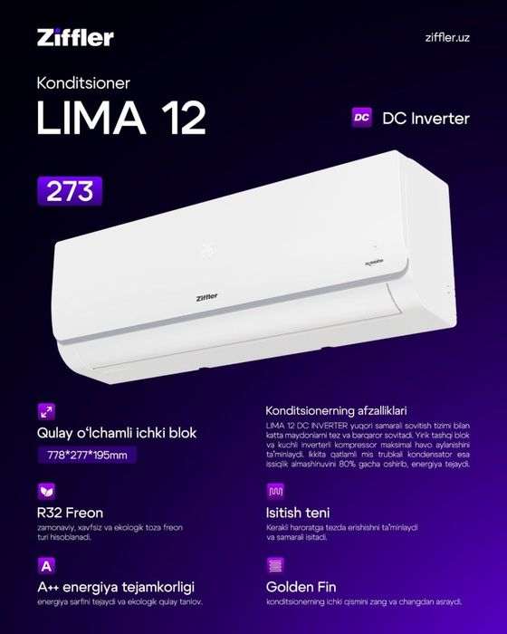 Кондиционер Ziffler 12 инвертор / Kontidsioner Ziffler 12 talik invert