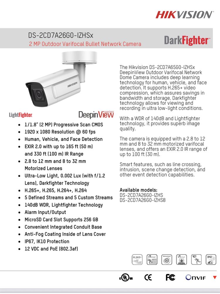 Camera IP DarkFighter Hikvision DS- 2CD7A26GO/-IZHS