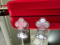 Van Cleef & Arpels VCA Silver Pink Opal Vintage Alhambra Дамски Обеци