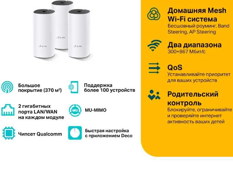 TP-Link Deco M4 (3-pack) AC1200 Домашняя Mesh Wi-Fi система, усилитель