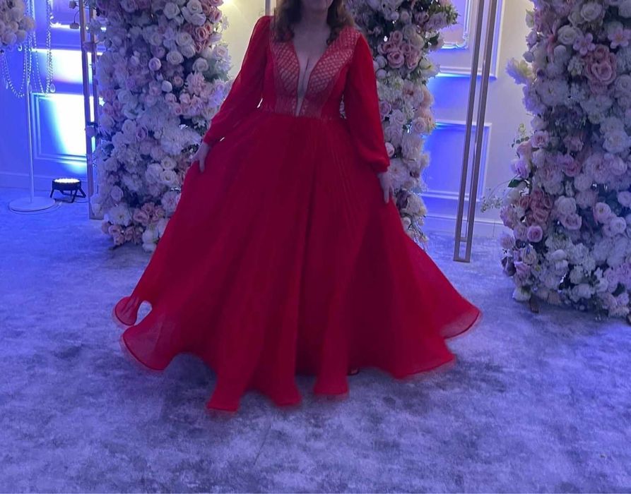 Rochie rosie de seara mătase