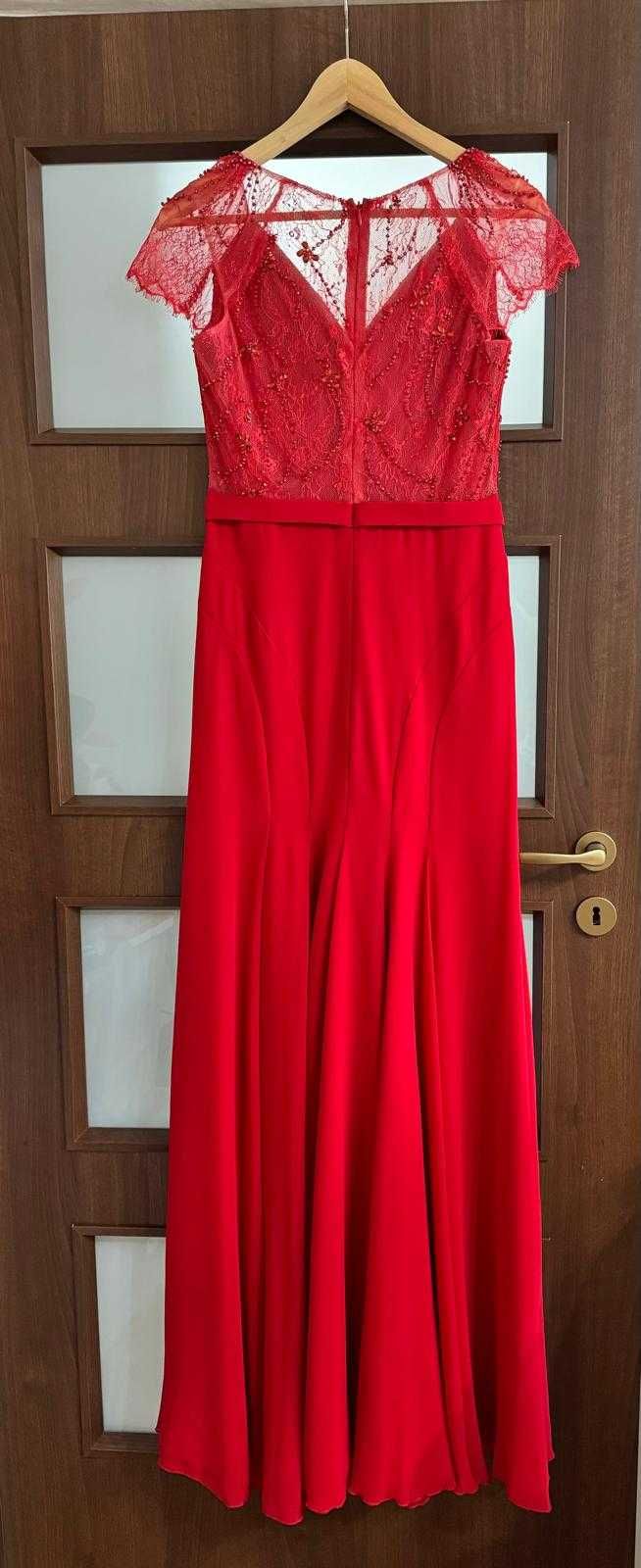 Rochie rosie, lunga si eleganta Tarik Ediz (marime 34-36)