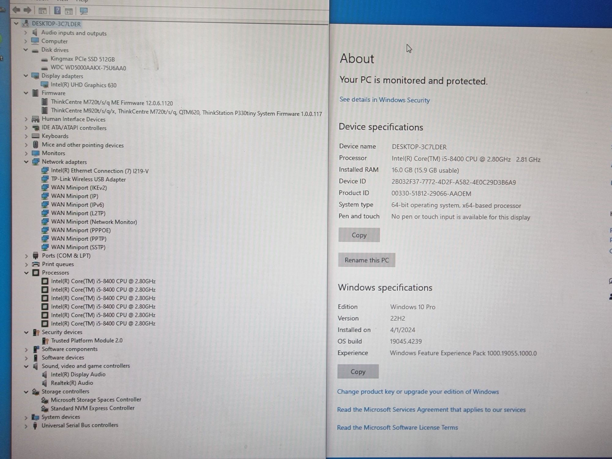 Mini PC/ SFF Lenovo M720s, Intel i5-8400, 16GB RAM, 512GB SSD + HDD