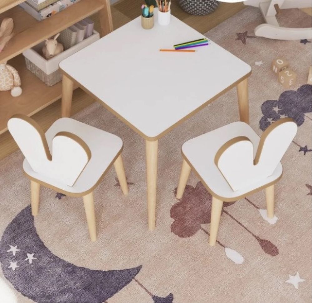 Детска маса 45*45см с 2 Стола "KinderTable"-Бял