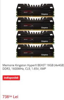 DDR3 KIT 16GB - Memorie PC Kingston HyperX BEAST 1600MHz CL9