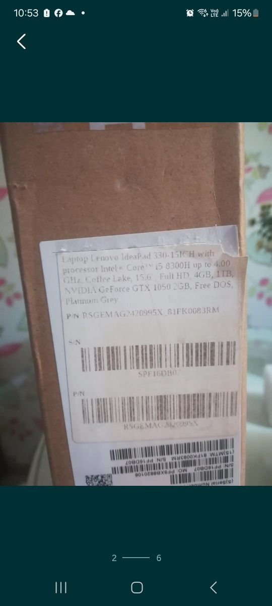 Laptop Lenovo i5 8300h. 15.6", 1 tb ssd