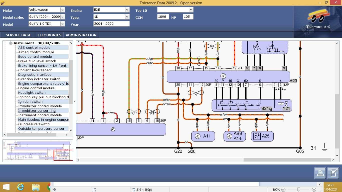 Program Tolerance Data scheme electrice auto