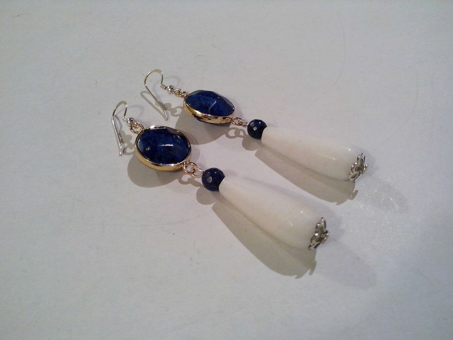 cercei argint,jad si lapis lazuli,lungi,eleganti
