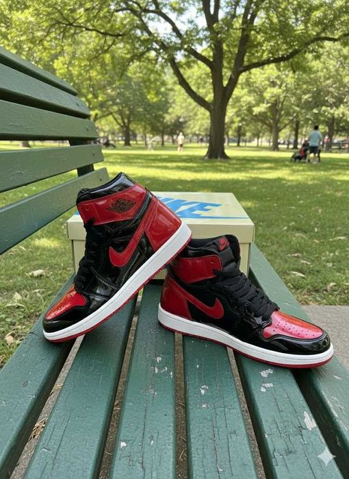 Adidasi Nike Jordan 1 High Patent Bred - Adidasi Unise Premium