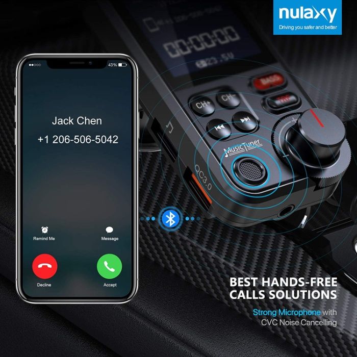 Nulaxy KM30 Bluetooth FM Transmitter и зарядно за телефон-сив цвят