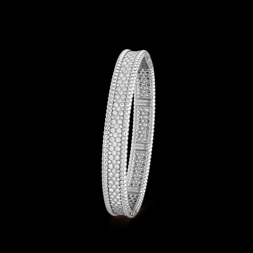 Van Cleef & Arpels VCA Silver 3 Rows Diamonds Perlée Дамска Гривна