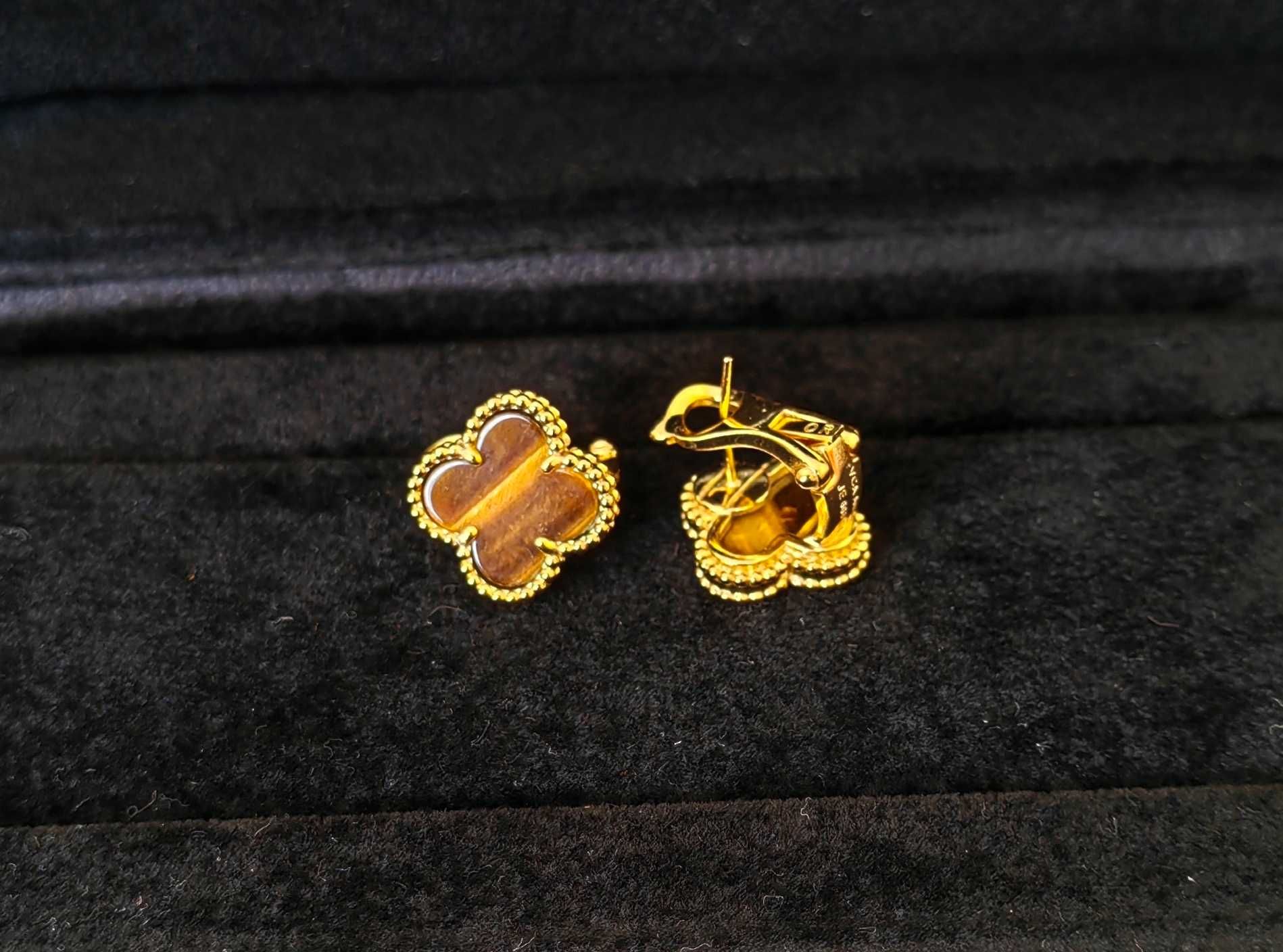 Златни обеци с тигрово око - Van Cleef & Arpels VCA Vintage Alhambra