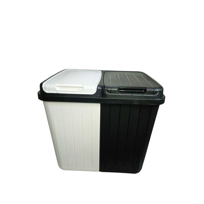 Coș de rufe dublu, 80L, plastic rezistent, 2 compartimente cu capac