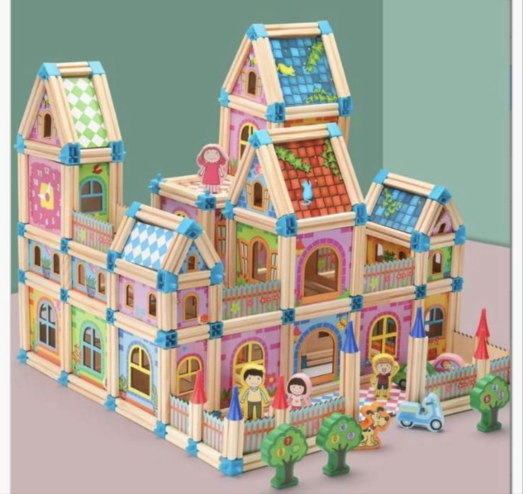 Set constructie copii 128 piese casuta mare tip arhitectura