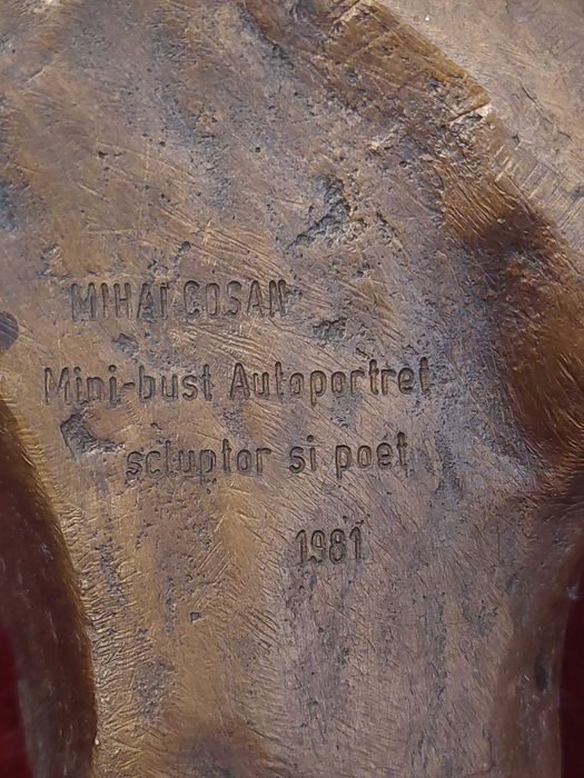 Statuie bronz mini bust autoportret Mihai Coșan