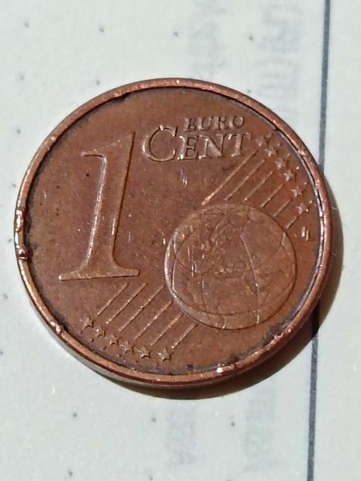 монета 1 евро цента 2008 (die break) (collar cud/rim cud)