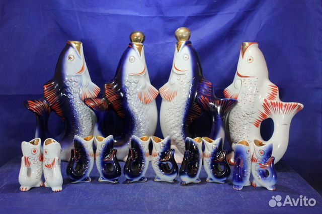 Набор для напитков Рыба роспись Городницкий фарфоровый завод 8 комплек