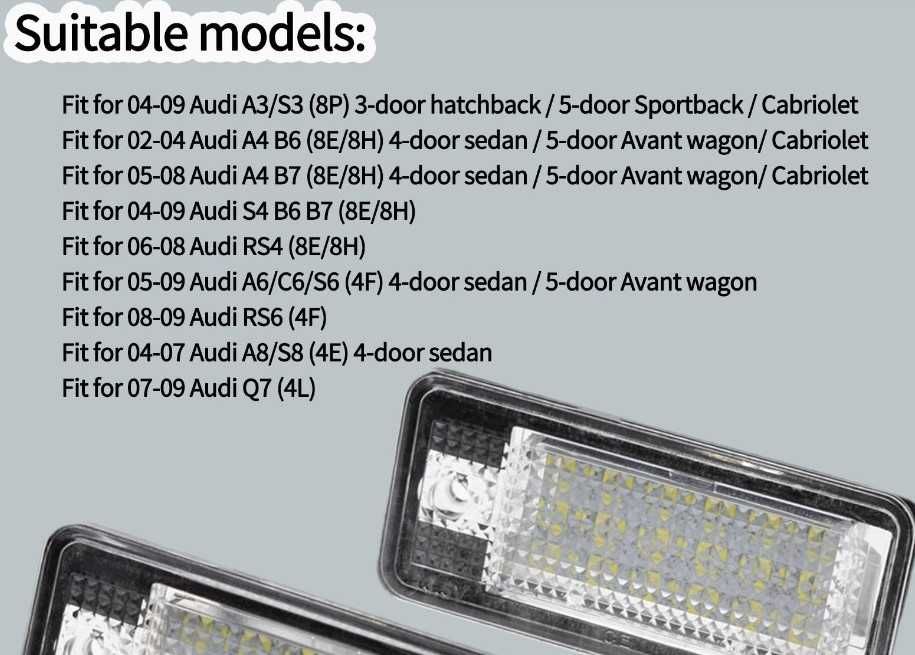 Set lampi LED placuta numar Audi A3 (8P) A4 (B6 B7) A6 (4F) A8 Q7 noi