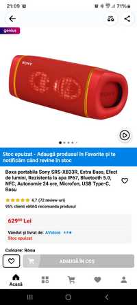 Boxa portabila Sony SRS XB33 speaker BT Bluetooth Extra Bass RGB wifi