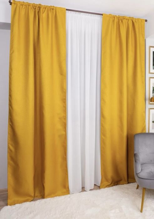 Draperii de in, culoare mustar