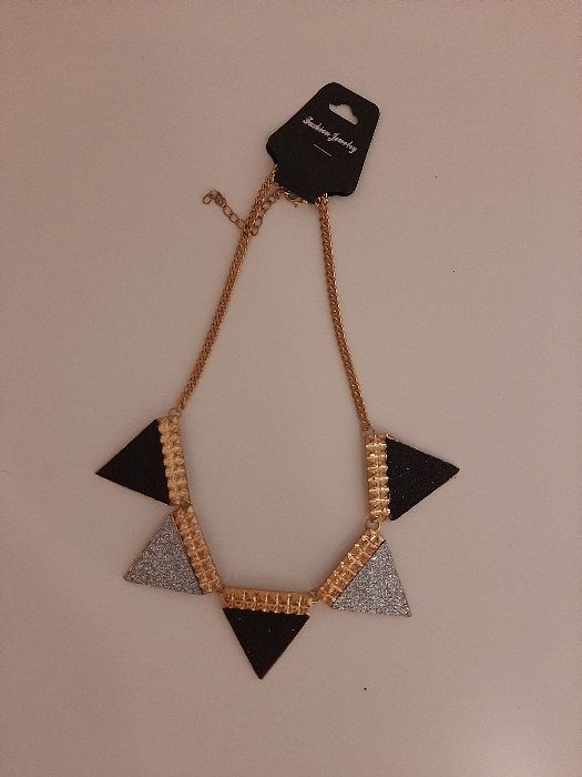Colier fantezie triunghiuri lant fashion gablonturi bijuterii metalic
