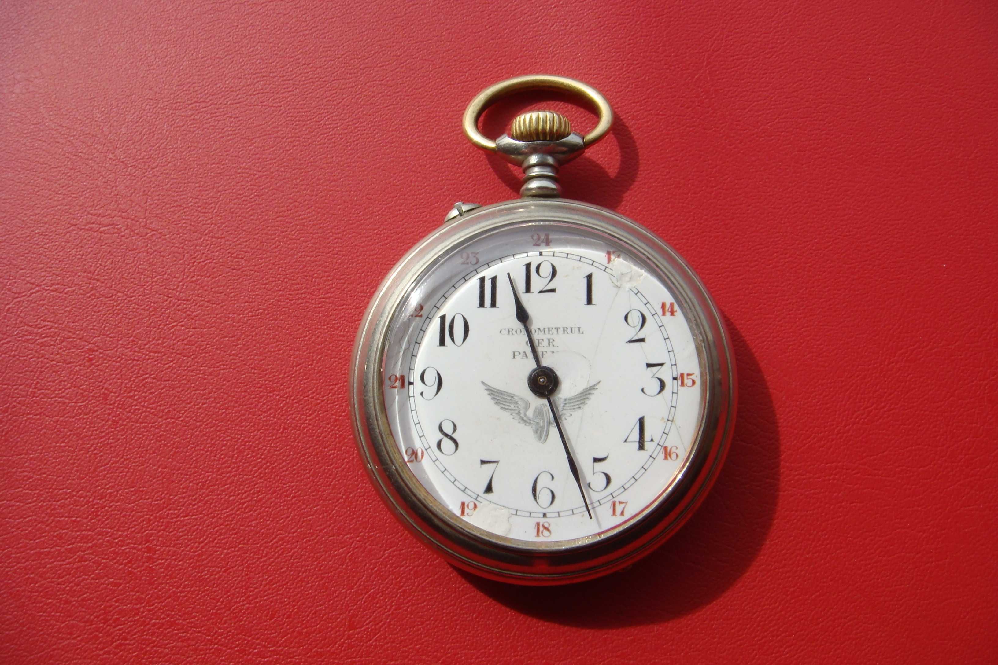 Ceas de buzunar CAILE FERATE ROMANE Cronometrul CFR Patent 1920